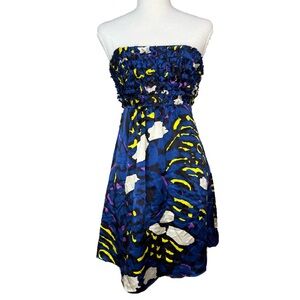Betsey Johnson Blue Abstract Strapless Textured Bust Fit & Flare Party Dress